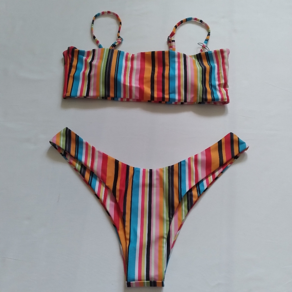 Zaful Forever Young Women's Striped Bikini Set Size 6 NWT